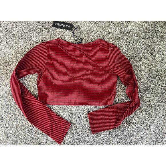 Women's Dolls Kill Current Mood Twist Front Cropped Long Sleeve Red Black Size M - Picture 2 of 8